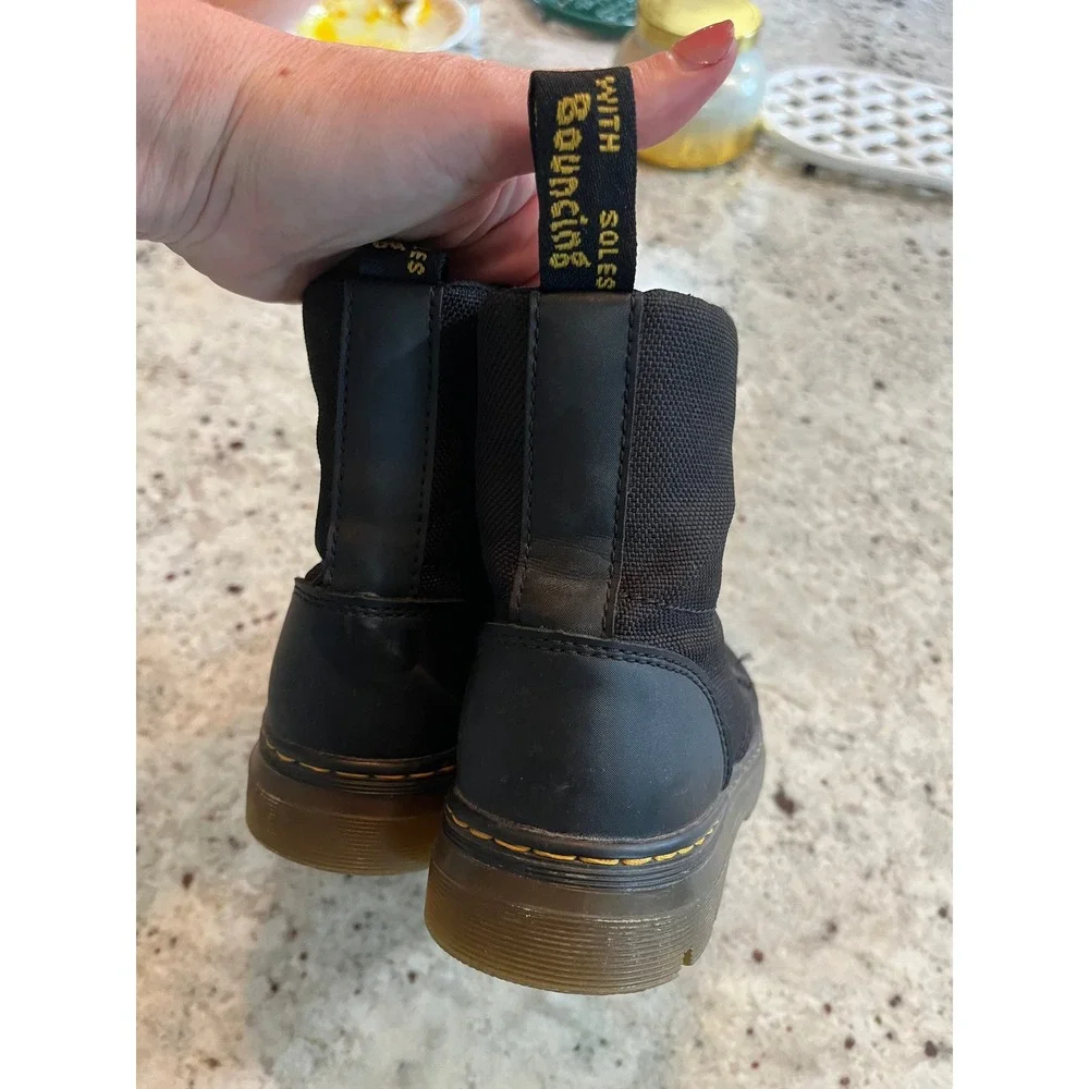Dr Martens Combs J Black Nylon Leather Utility Boots Kids US 3 26982001‎